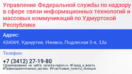 Управление Федеральной службы по надзору в сфере связи информационных технологий и массовых коммуникаций по Удмуртской Республике - визитка