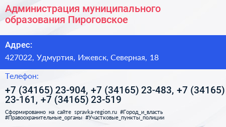 Администрация муниципального образования Пироговское - визитка