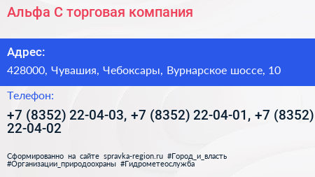 Альфа С торговая компания - визитка