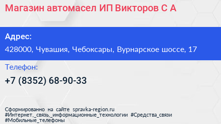 Магазин автомасел ИП Викторов С А  - визитка