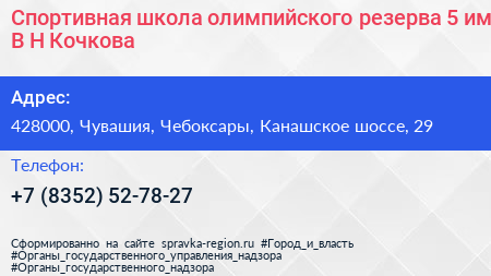 Cпортивная школа олимпийского резерва 5 им В Н Кочкова - визитка