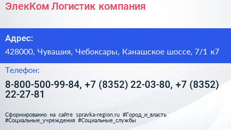 ЭлекКом Логистик компания - визитка