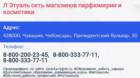 Л Этуаль сеть магазинов парфюмерии и косметики - визитка