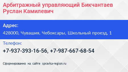 Арбитражный управляющий Бикчантаев Руслан Камилевич - визитка