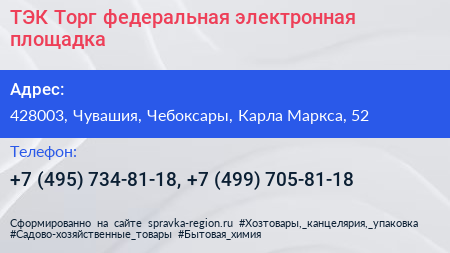 ТЭК Торг федеральная электронная площадка - визитка