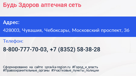 Будь Здоров аптечная сеть - визитка