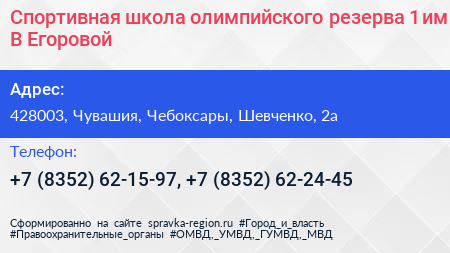 Спортивная школа олимпийского резерва 1 им В Егоровой - визитка