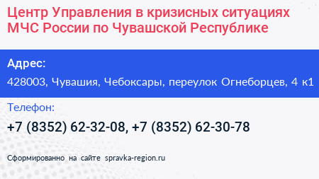 Центр Управления в кризисных ситуациях МЧС России по Чувашской Республике - визитка