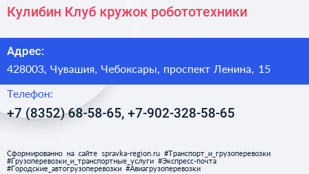 Кулибин Клуб кружок робототехники - визитка