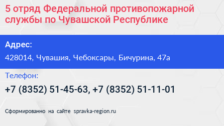 5 отряд Федеральной противопожарной службы по Чувашской Республике - визитка