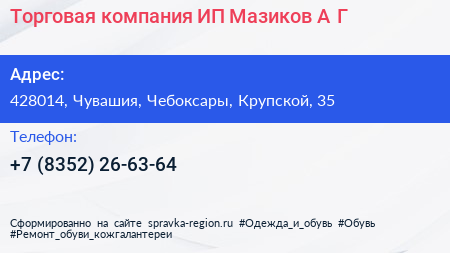 Торговая компания ИП Мазиков А Г  - визитка