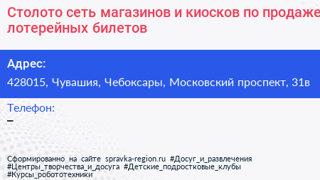 Столото сеть магазинов и киосков по продаже лотерейных билетов - визитка