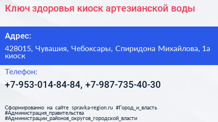 Ключ здоровья киоск артезианской воды - визитка