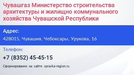 Чувашгаз Министерство строительства архитектуры и жилищно коммунального хозяйства Чувашской Республики - визитка