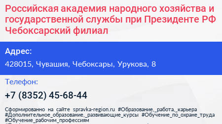 Российская академия народного хозяйства и государственной службы при Президенте РФ Чебоксарский филиал - визитка