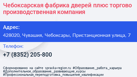 Чебоксарская фабрика дверей плюс торгово производственная компания - визитка