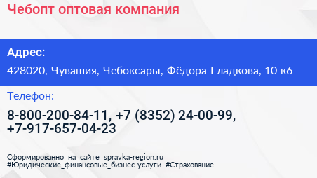Чебопт оптовая компания - визитка