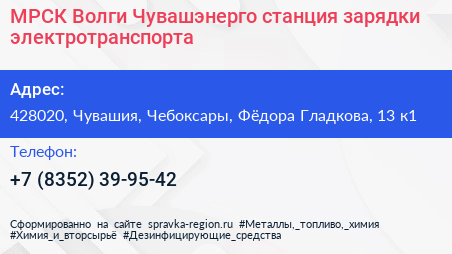 МРСК Волги Чувашэнерго станция зарядки электротранспорта - визитка