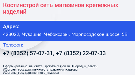 Костинстрой сеть магазинов крепежных изделий - визитка