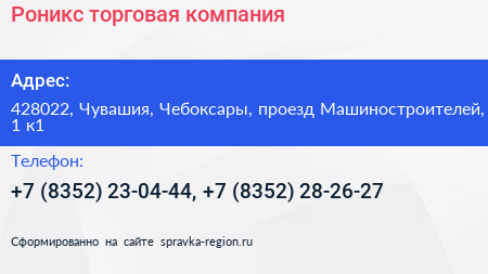 Роникс торговая компания - визитка