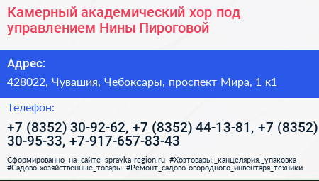 Камерный академический хор под управлением Нины Пироговой - визитка