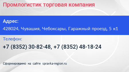 Промлогистик торговая компания - визитка