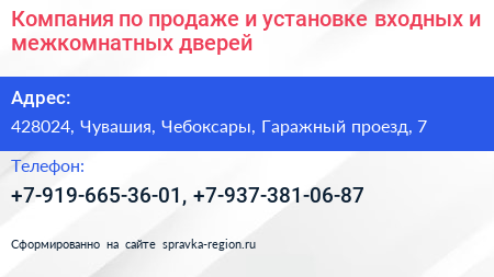 Компания по продаже и установке входных и межкомнатных дверей - визитка