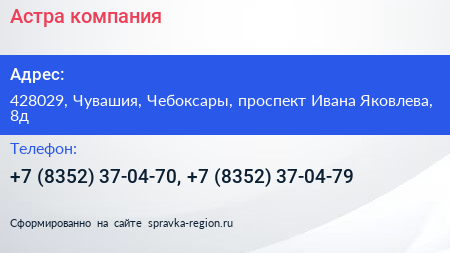 Астра компания - визитка