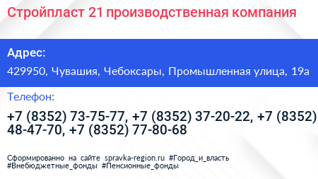 Стройпласт 21 производственная компания - визитка