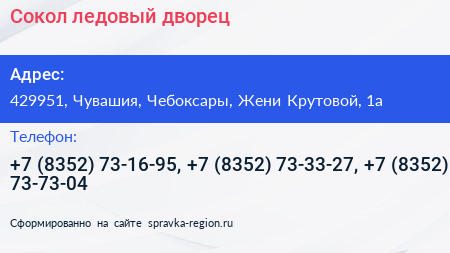 Сокол ледовый дворец - визитка