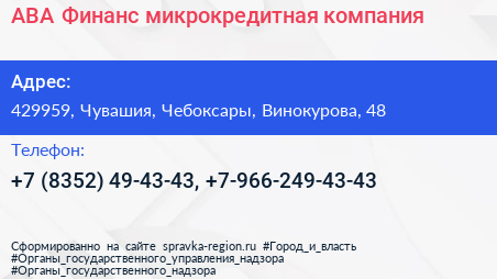 АВА Финанс микрокредитная компания - визитка