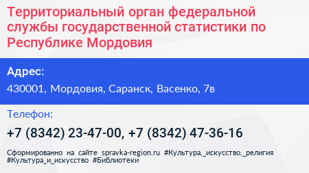 Территориальный орган федеральной службы государственной статистики по Республике Мордовия - визитка