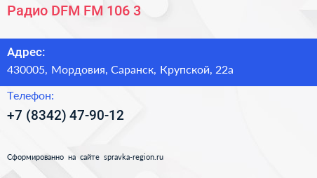 Радио DFM FM 106 3 - визитка