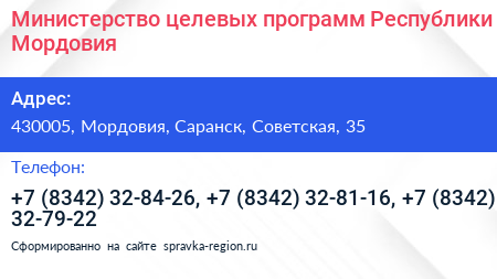 Министерство целевых программ Республики Мордовия - визитка