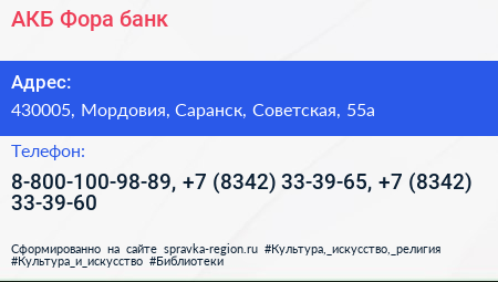 АКБ Фора банк - визитка