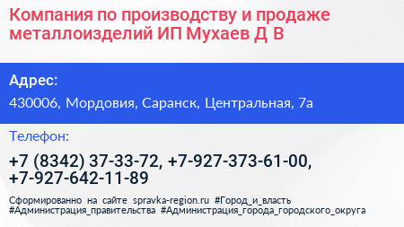 Компания по производству и продаже металлоизделий ИП Мухаев Д В  - визитка