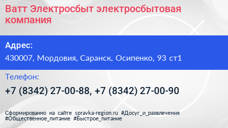 Ватт Электросбыт электросбытовая компания - визитка