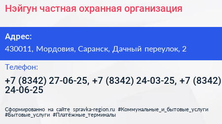 Нэйгун частная охранная организация - визитка