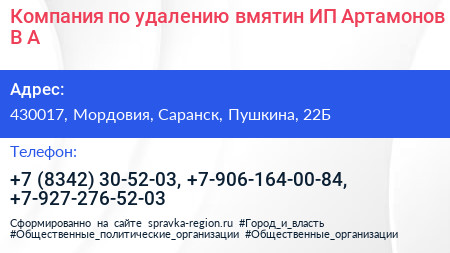 Компания по удалению вмятин ИП Артамонов В А  - визитка