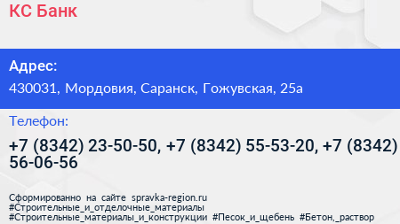 КС Банк - визитка