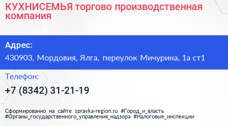 КУХНИСЕМЬЯ торгово производственная компания - визитка