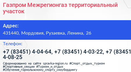 Газпром Межрегионгаз территориальный участок - визитка