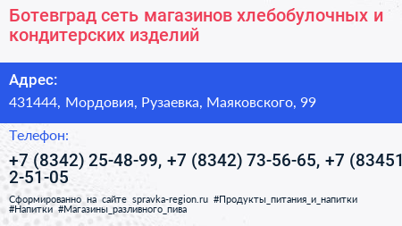 Ботевград сеть магазинов хлебобулочных и кондитерских изделий - визитка