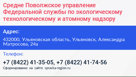 Средне Поволжское управление Федеральной службы по экологическому технологическому и атомному надзору - визитка