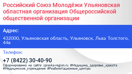 Российский Союз Молодёжи Ульяновская областная организация Общероссийской общественной организации - визитка