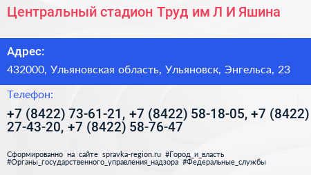 Центральный стадион Труд им Л И Яшина - визитка