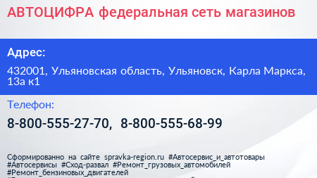 АВТОЦИФРА федеральная сеть магазинов - визитка