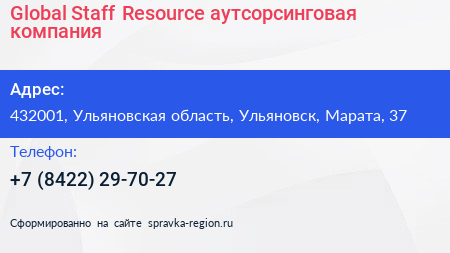 Global Staff Resource аутсорсинговая компания - визитка