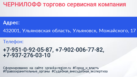 ЧЕРНИЛОФФ торгово сервисная компания - визитка