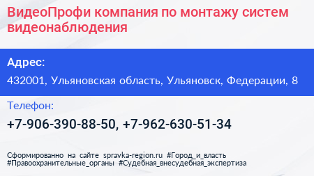 ВидеоПрофи компания по монтажу систем видеонаблюдения - визитка